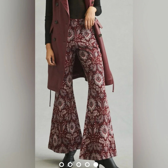 Anthropologie Pants - Anthropologie Damask Jacquard Flare Pants purple motif size 6